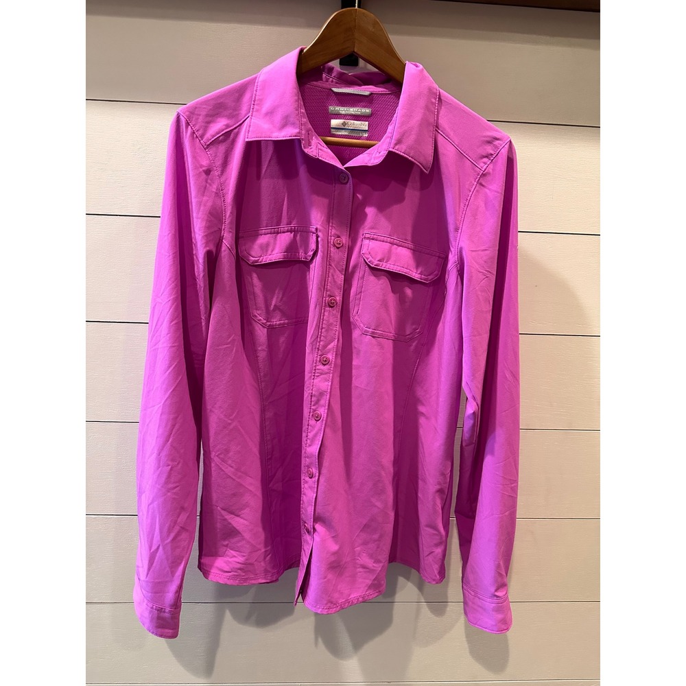 Columbia Womens Omni-Shade Long Sleeve Sun Shirt Magenta Purple Large Hiking Top